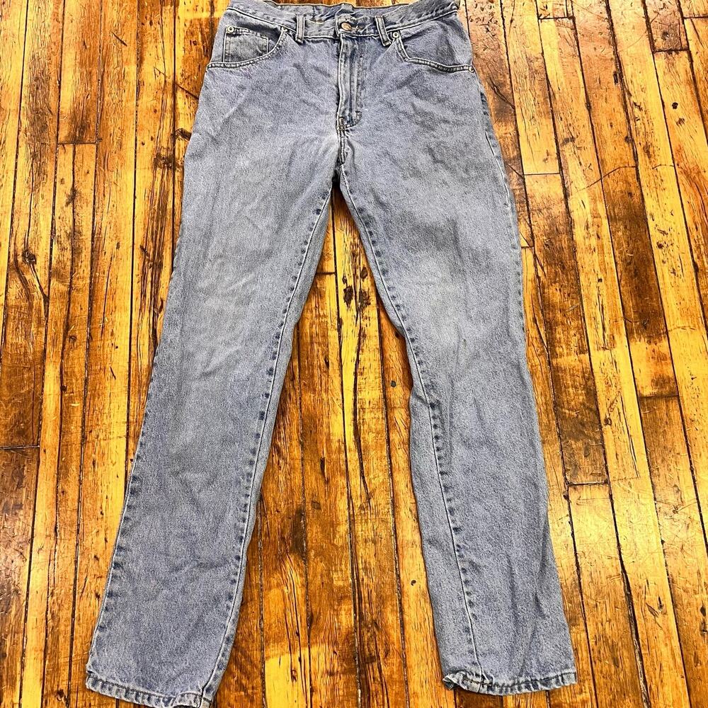 vintage women's 30 waist straight leg jeans 100% cotton mid rise light wash